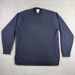 L.L. Bean Sweater Mens XLT Blue Cotton Crew Neck Knit Pullover Solid Casual